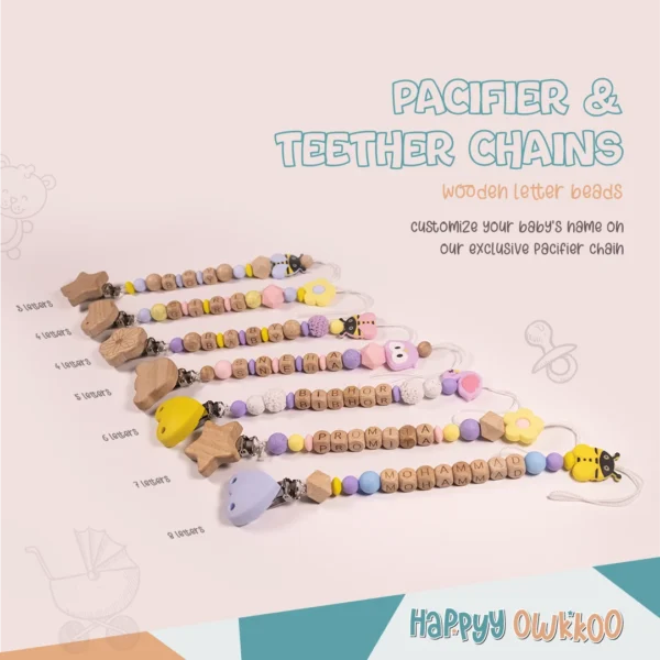 Baby Items, Silicone Products, Baby Chain, Pacifier, Teether, Chain, Pacifier Chain, Teether Chain, Wooden, Wooden Chain,